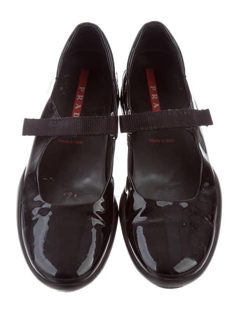 prada black patent leather flats|Logo patent leather Mary Jane flats in black .